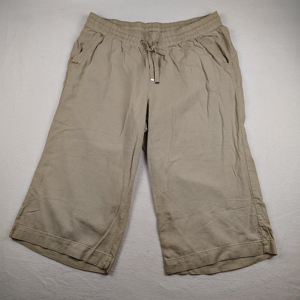 Evans Linen Blend Cropped Pants Womens sz 20 Beige Capri Wide Leg